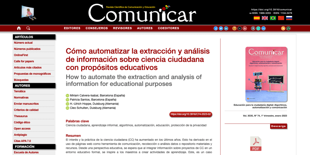 Screenshot of Revista Comunicar website